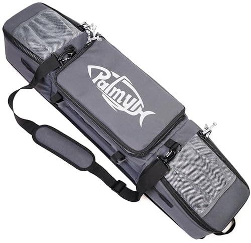 Palmyth Ice Fishing Rod Case Pole Storage Bag with 4 Rods Tube and 9 Pockets Transporter Gear (32, Gray)