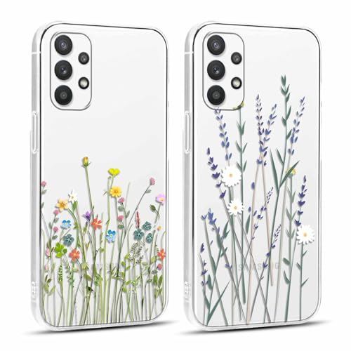 Yoedge 2 Stück Handyhülle für Samsung Galaxy A32 5G Hülle, Transparent Blumen Muster Mädchen Aesthetic Flowers Handyhülle Weich Durchsichtig Silikon Slim Stoßfest Schutzhülle für Samsung A32 5G 6,5