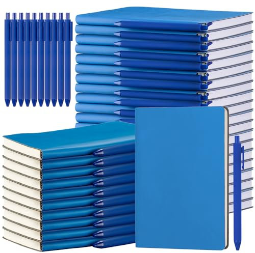 Jetec Notizbücher, Tagebücher mit 30 Stiften, A5, Softcover, Leder, liniert, Tagebuch-Set mit Stifthalter für Geschenk, Schule, Geschäft, Arbeit, Reisen, Schreiben, 200 Seiten, 14,5 x 21,1 cm, Blau,