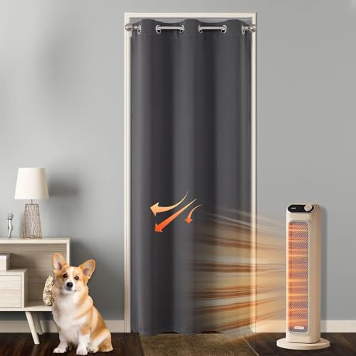 Joydeco Verdunklungsvorhänge 1 Stück, Türvorhang Blickdichte Türgardine,Tür Vorhang mit Ösen Thermo Kälteschutz Hitzeschutz Schallschutz für Schlafzimmer Wohnzimmer(Dunkelgrau,1xH210xB150)