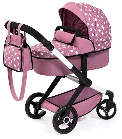 Bayer Design 17076AB Puppenwagen Xeo mit Tasche, höhenverstellbarer Griff, Schwenkschieber, wandelbar als Puppenjogger, bewegliche Vorderräder, integrierter Korb, Nordisches Rosa