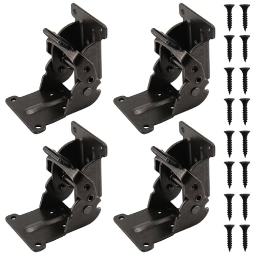 MANCHAP Lot de 4 charnières pliantes à 90 autobloquantes, pieds pliants à 180 degrés avec vis, support de charnière de table pliable pour meubles, bronze noir