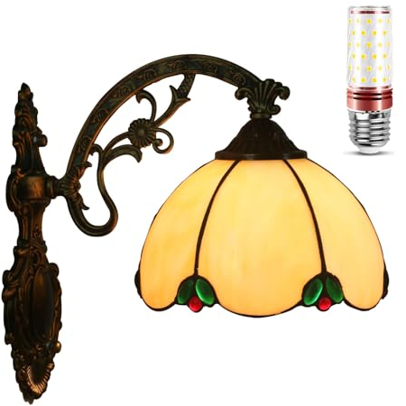 Uziqueif Vintage Tiffany Wandlampen Wand Beleuchtung Badlampe für Schlafzimmer Badezimmer Treppenhaus, Vintage Wandleuchte mit Basis aus Zinklegierung, Yellow j