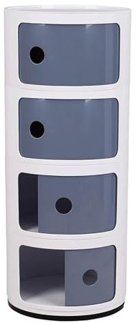 Curvaso Modern Storage Unit Drawer Multi Tier Round White Cabinet Bedside Table Kitchen Plastic Shelf Vanity Bathroom Furniture Set, White Grey, 4 Tier