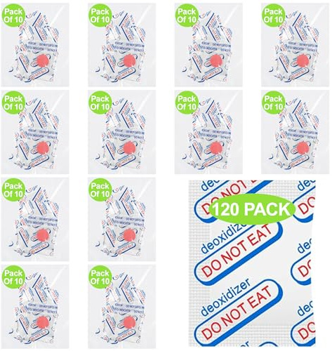 100cc Oxygen Absorbers for Food Storage - 120 Packs(12 x Packs of 10), Food Grade Oxygen Absorbers for Food Storage with Oxygen Indicator, Applicable to Mylar Bags, Mason Jars, and Vacuum Bags