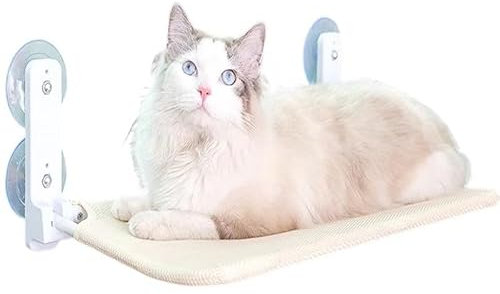 Lit De Fenêtre for Chat, Hamac De Fenêtre for Chat avec 4 Ventouses Et Cadre en Métal Robuste, Perchoir De Fenêtre Pliable for Chat avec Tapis Réversible for Toutes Les Saisons, Facile À Démonter