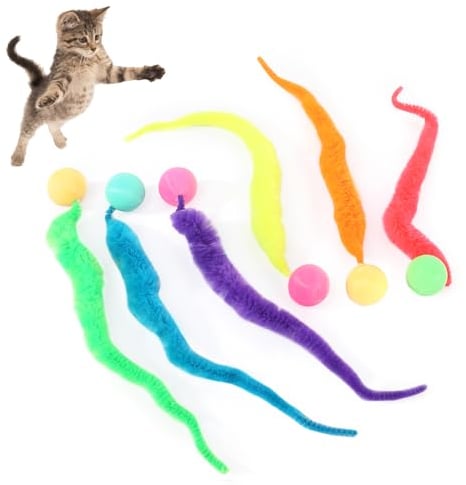 BELIHOME 6 Stück Wackelball für Katzen, Wurmkatzenspielzeug Interaktives Spielzeug für Katzen Hüpfball, Lustiges Katzenspielzeug Katzenball Langer Schwanz Ball für Katzen Jeden Alters