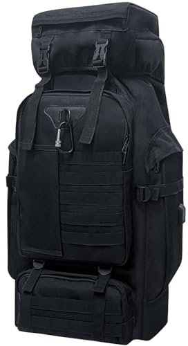 Lizbin 80L Camping Wanderrucksack, Militärischer taktischer Rucksack Molle Rucksack, extra großer Wanderrucksack, wasserabweisender Wander-Tagesrucksack, Outdoor-Sportrucksack (Schwarz)