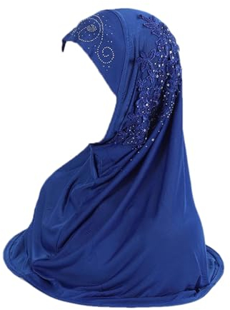 Frauen Muslimische Mädchen Hijab Mit Spitze Blumen Ziehen Amira Islamischen Schal Kopf Wickeln Studenten Kopftuch royal blue