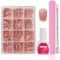 Maggidea False Nails Kit, 240 Pcs French Tip Press on Nails, Coffin Fake Nails Nude Base Glossy Full Cover Glue on for Women (Short Ballerina-Nude Base, One Size)