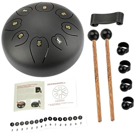 Hoement Tragbare Leicht zu Lernen Zungentrommel Schwarze Trommel aus Metall und Holz mit Klarem Klang für Yoga und Freizeit Fußball