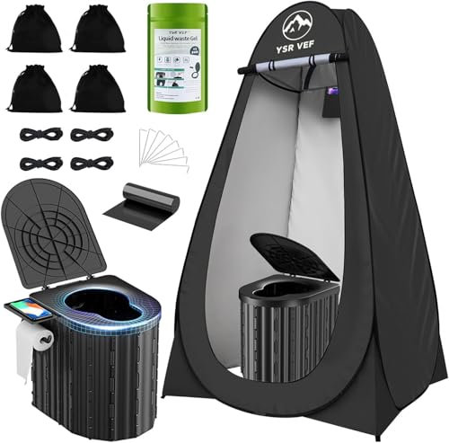 Toilette da campeggio con tenda pop-up e gel per rifiuti liquidi, WC portatile per campeggio con grande tenda, vasino ergonomico per un maggiore comfort, adatto a tutte le età
