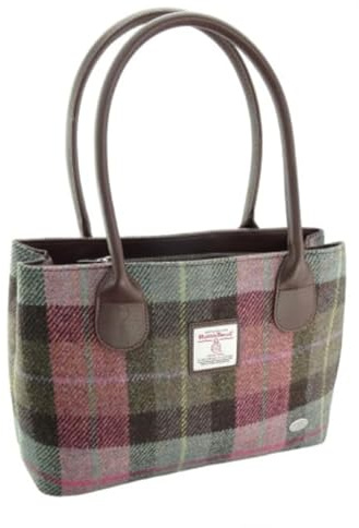 Kilts Wi Hae Muted Green And Rose Pink Tartan Harris Tweed Cassley Ladies Grab Tote Handbag