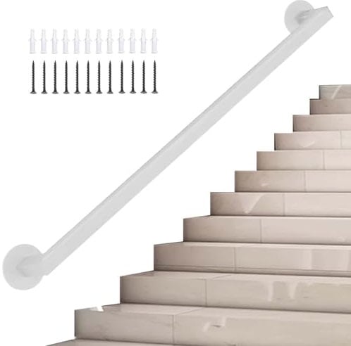 Corrimano per scale, 1 m 120 cm 1,5 m 2 m 250 cm 3 m Corrimano per scale Corrimano di sicurezza per interni ed esterni Corrimano per scale in ferro battuto antiscivolo da parete Bianco(120cm)