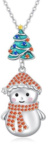 HOOHWE Schneeflocke Schneemann Weihnachten Schmuck für Damen 925 Sterling Silber Weihnachts Ohrringe und Kette mit Anhänger Weihnachten Geschenke für Frauen