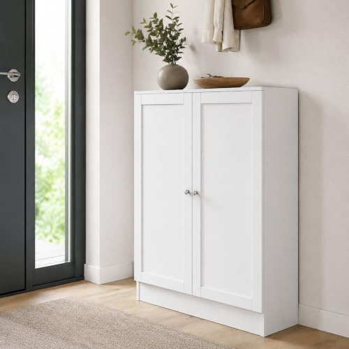 Dmora - Bücherregal Ambre, Büroregal, Mobiler Buchhalter, Bücherbrett, 79x28 h107 cm, Weiß