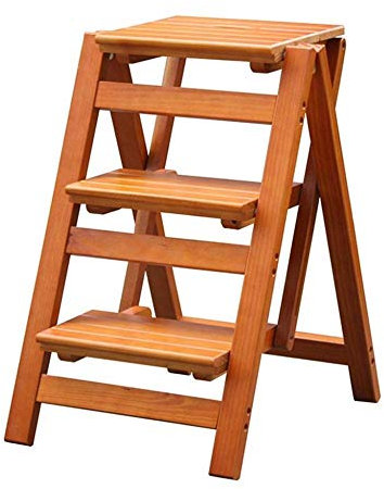 SIAMZYWV Indoor-Kletterhocker, Klapptritthocker Massivholz Blumenregal 3-Stufen-Sicherheitstrittleiter Küchenbüroleiterhocker Indoor-Aufstiegsstuhl/Braun