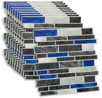 Fantasnight Tile Stickers Blue 30.5x30.5cm 10pcs, Self Adhesive Wall Tiles Marble, Peel and Stick Wall Waterproof, Removable Stick on for Kitchen Backsplash