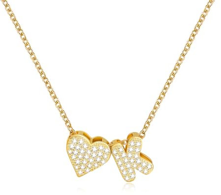 RMMD Kette Gold Damen - 18K Vergoldete Gold Bubble Kette mit Buchstaben K Herzkette Damen Initialene Halskette Namenskette Schmuck Geschenke für Frauen Mädchen