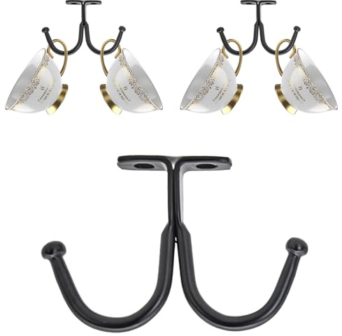 CHEERYMAGIC Mug Rack Under Cabinet, 2Pcs Cup Hook Coffee Cup Rack Drilled Mug Storage Hook Cup Hooks Cabinet Organizer Accessories for Office Cafe Bar Kitchen Utensils A4GXBJ