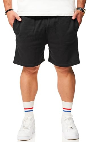 behype. Herren Kurze Hose Sweatshorts Sommershorts aus 100% Baumwolle - Bermuda-Shorts mit Gummibund für Männer Gym-Shorts - Modern-Fit BHS_Herren_5009-Black Washed-XXL