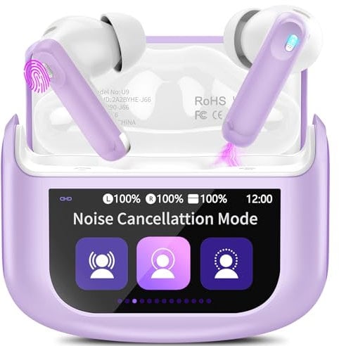 Wireless Earbuds, 48H Smart Touch Screen Ear Buds Bluetooth 5.4 Headphones in Ear, ANC/ENC Noise Cancelling Mic Bluetooth Earbuds with HiFi Stereo, 5 EQ Modes, IP7 Waterproof Wireless Earphones Purple