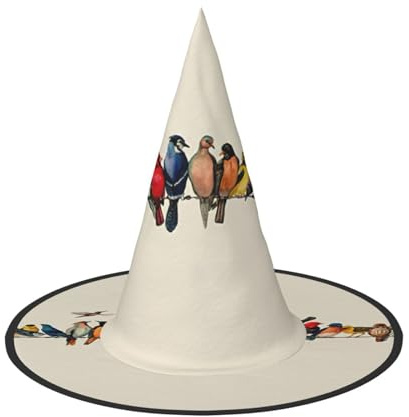 VCzsdff Buntes Vogel-Motiv, Cosplay, Oxford-Stoff, Halloween-Hut für Halloween-Partys, leicht, 33 cm hoch, Hexenkappe