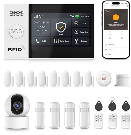 XNY Full Touch Screen Wireless Smart Home Alarm System with 1080p Pan/Tilt Security Camera, DIY 4G and WiFi Burglar Alarm System for Home Security with APP Alert, Motion Detector, Door Window Sensor