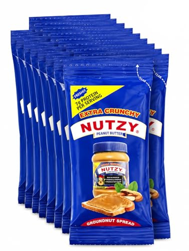 Peanut Butter Sachets 12x Nutzy Crunchy Creamy Nut Pouch, Gym Snack Healthy 15g Individual Portions Servings Hiking Protein Energy Lunch (12)