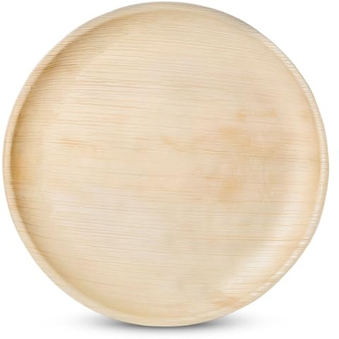 Little Cherry 50pcs Round Palm Leaf Disposable Plates 10” (25cm) | Compostable Eco-Friendly Biodegradable Like Wooden, Bamboo, Paper Plates for Hot Food, Picnic Wedding Parties