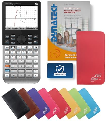 HP Prime CAS Grafikrechner Taschenrechner – leistungsstarker CAS Taschenrechner mit Touchdisplay für Schule & Studium, inkl. Abitur Buch & Schutztasche (Rot)