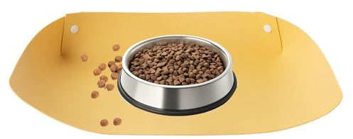 Pet Feeding Mat PU Leather Non Slip Waterproof High-Edge | Dog Bowl Mat for Food Water Kittens Puppies Pomeranians Indoor Floor Kennel Travel