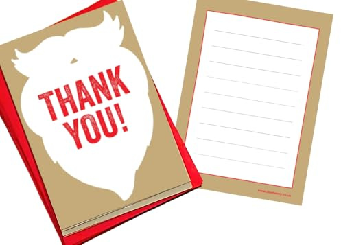 WRAPT Christmas Kids Thank You Notes Pack of 10 Postcards - Santa Themed Thank You Cards for Children. Quality Christmas Card Thank You Notes Including Co-ordinating Colour Envelopes