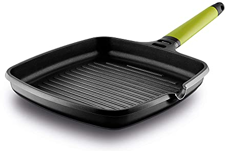 Castey F3-IG27 POÊLE Carre Grill Induction 27 x 27 CM avec Manche Amovible, Fonte, Kiwi