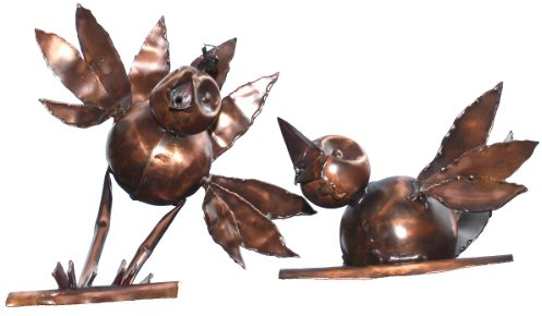 Linneborn Metallwaren GmbH Kupferfiguren Spatzenpaar für die Dachrinne, 21/12 cm Echt Kupfer Handarbeit Dachrinnenfiguren, Dachschmuck, Hausschmuck