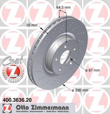 ZIMMERMANN 400.3636.20 Bremsscheibe, vorne, perforiert, Coat Z