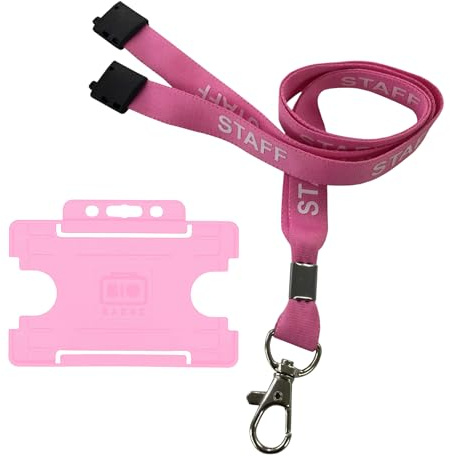Customcard Ltd Staff Lanyard Pink and Single-Sided ID Badge Holder - Single Safety Break & Metal Clip -Ideal for School, Office, Events - Secure Lanyard Staff Badge Holder with Card Slot (Pack of 10)
