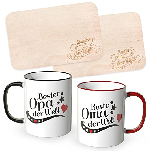 WANDKINGS® Frühstücksbrettchen mit Gravur 'Beste Oma der Welt' und 'Bester Opa der Welt' im Set, Großeltern