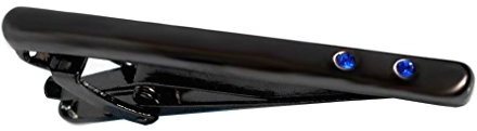 kurze Krawattennadel Klammer gunmetall 5 cm lang + blaue Kristallsteine inkl. Geschenkbox - edles Accessoires für die Seidenkrawatte