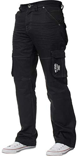 ENZO Mens Designer Cargo Combat Denim Jeans Pants All Waist Size Black Coated 34 W X34L