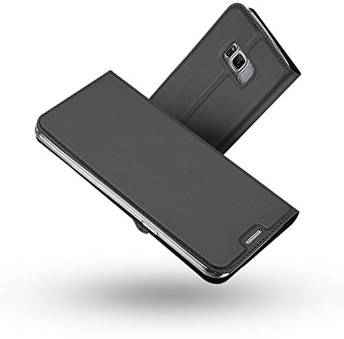 Radoo Galaxy S8 Plus Hülle, Premium PU Leder Handyhülle Brieftasche-stil Magnetisch Folio Flip Klapphülle Etui Brieftasche Hülle Schutzhülle Tasche Case Cover für Samsung Galaxy S8 Plus (Schwarz grau)