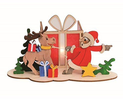 Drechslerei Kuhnert - Hobaku Bastelset - Teelichhalter - Motiv: Weihnachtsmann mit Elch - Dekoration aus Holz zum Zusammenbauen - Maße: ca. 18 x 15 x 10 cm - Made in Germany
