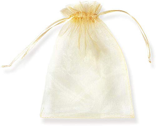 PLECUPE 100 Stück Organzasäckchen 7x9 cm, Organzanbeutel Tunnelzug Hochzeit Säckchen, Schmuckbeutel Drawstring Säckchen Geschenkbeutel für Weihnachten, Geschenke Schmuckaufbewahrung Verpacken - Gold