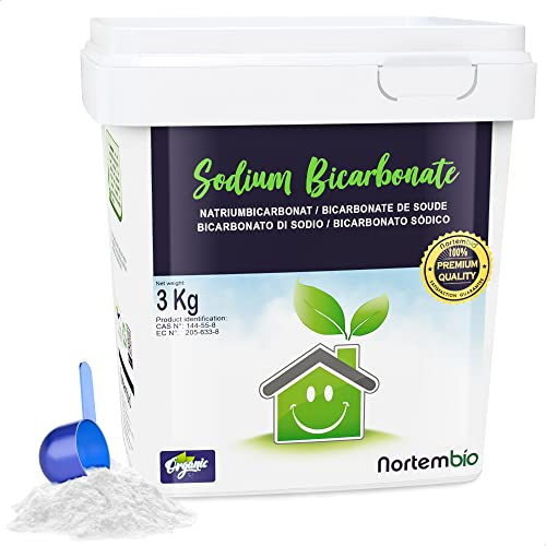 Nortembio Natron Pulver 3 Kg. Ökologischer Natriumbicarbonat. Premium Qualität & Aluminiumfrei Baking Soda. Natriumhydrogencarbonat. E-Book Inklusiv.