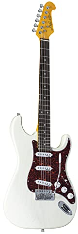 Vintage ST-Style E-Gitarre, Esche-Korpus, Ahorn-Hals, Wilkinson Single Coils, Vintage Tremolo, Chrom-Hardware, Satin White, geeignet für Einsteiger und Profis