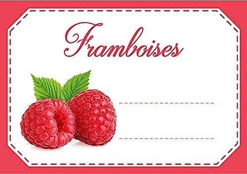 Lot d'étiquettes autocollantes pour confiture, faciles à décoller, adhésives, idéales pour l'étiquetage de vos pots de confitures et bocaux fait maison - Mon Bio Jardin (30x framboise - A8)