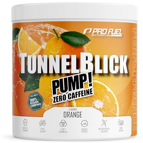 Pump Booster³ ohne Koffein ORANGE 440g - TUNNELBLICK® PUMP Matrix mit Citrullin, Arginin, Taurin, Tyrosin und Pflanzenextrakten – hochdosierter Pre-Workout-Booster³ koffeinfrei - 100% vegan