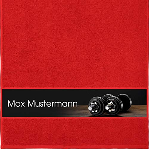 Manutextur Handtuch mit Namen - personalisiert - Motiv Sport - Kraftsport - viele Farben & Motive - Dusch-Handtuch - rot - Größe 50x100 cm - persönliches Geschenk mit Wunsch-Motiv und Wunsch-Name