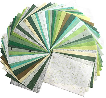 WADSUWAN SHOP 50 Blatt gemischt Grün A4 Maulbeerpapier Design Handarbeit Kunst Seidenpapier Japan Origami Washi Großhandel Verkauf Unryu Lieferanten