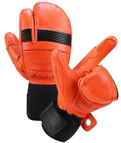 KUTOOK Skihandschuhe Herren Damen Kinder Ski Snowboard Fäustlinge Fausthandschuhe Winterhandschuhe wasserdichte Professionelle Handschuhe für Skifahren Snowboard Orange 2XL